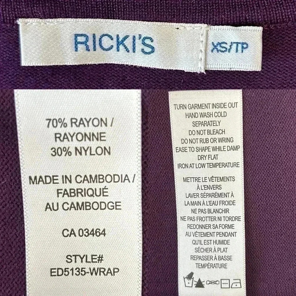 Ricki’s Wrap Front Sweater Deep V Neck Thin Knit Stretch Fit Purple Size XS - Picture 9 of 15